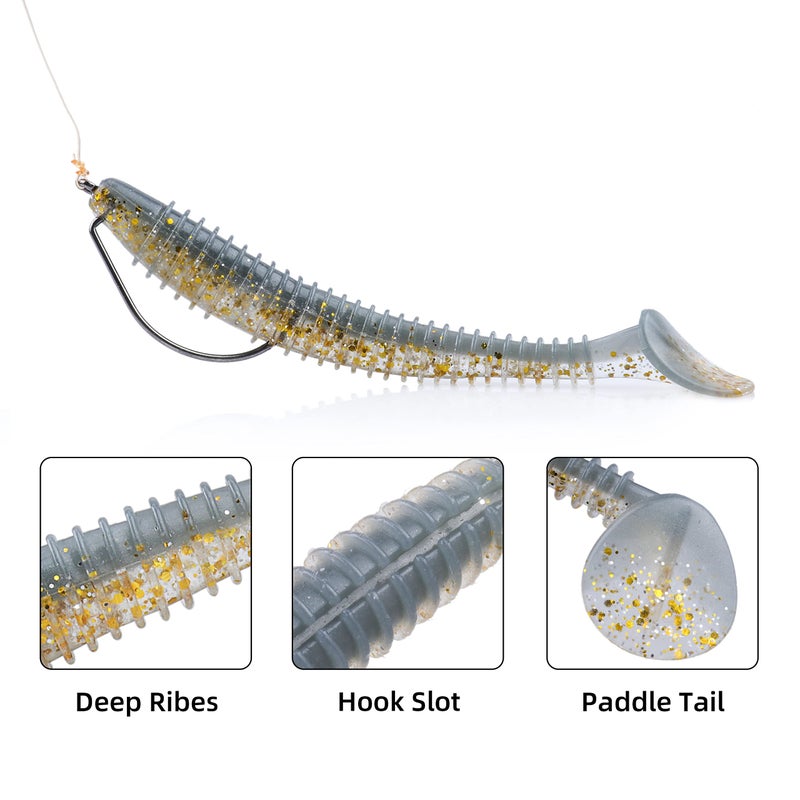 RUNCL Swimbaits Paddle 10/20/30/40PCS, 5/4/3/2 Inchs Paddle Tail, Soft Lure for Trout Crappie Bass, Durable Plastic Bait Swimmer for Saltwater/Freshwater, Fishing Lover's Gift - Image 3